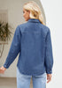 Indigo Classic Blue Women's Long Sleeve Shirt Button Front Western-inspired Urban Streetwear Denim Blouse Top