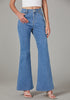 Women's Full Length High Waist Regular Fit Flare Jeans Slight Stretch