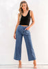 Classic Blue Women's High Waist Denim Wide Legs Jeans Pants With Front pockets