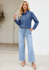 Indigo Classic Blue Women's Long Sleeve Shirt Button Front Western-inspired Urban Streetwear Denim Blouse Top