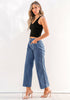 Classic Blue Women's High Waist Denim Wide Legs Jeans Pants With Front pockets