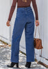 Classic Blue Trendy Wide Leg Jeans for women  Chic High Waisted Stretchy Button Front Denim Pants