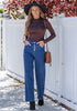Classic Blue Trendy Wide Leg Jeans for women  Chic High Waisted Stretchy Button Front Denim Pants