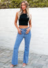 Women's Full Length High Waist Regular Fit Flare Jeans Slight Stretch