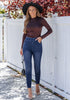 Bright Cobalt Blue Washed Women's stretch slim jeans high waist versatile fashion jeans trousers jeans