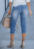 Medium Blue Women's Capri Pants High Waisted Ripped Denim Skinny Jeans
