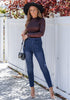 Bright Cobalt Blue Washed Women's stretch slim jeans high waist versatile fashion jeans trousers jeans