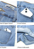 Medium Blue Women's High Waisted Denim Shorts Button Front Casual Denim Skorts With Pocket