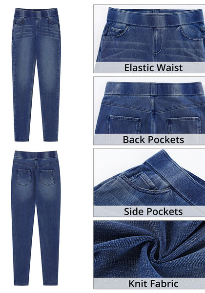 Bright Cobalt Blue Washed Women's stretch slim jeans high waist versatile fashion jeans trousers jeans