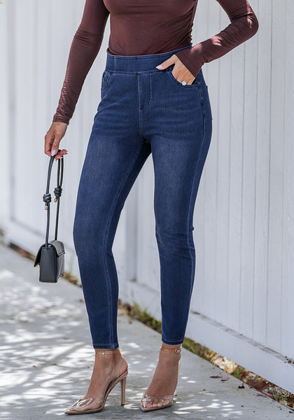 Bright Cobalt Blue Washed Women's stretch slim jeans high waist versatile fashion jeans trousers jeans