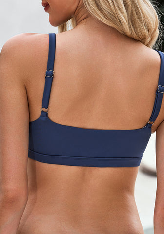 Gray Blue Women's Crop Racerback Bikini Top with Adjustable Strap