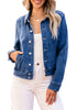 Classic Blue Women's Denim Jacket Collared Button Down Long Sleeve Pocket Jacket