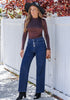 Darkness Blue Trendy Wide Leg Jeans for women  Chic High Waisted Stretchy Button Front Denim Pants
