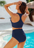 Navy Blue Women High Waisted Two Pieces Bathing Suits Twisted Front Fully Lined Swimsuits