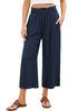 Navy Blue Women's High Waisted Wide Leg Elastic Waist Linen Palazzo Pants Pull On Smock Waist Baggy Fit Trousers