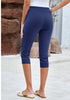Navy Blue Women's Capri High Waisted Pant Skinny Fit Pocket Stretch Legging Trousers