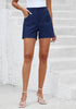 Navy Blue Women's Chino High Waisted Elastic Waist Shorts Summer Straight Leg