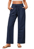 Dark Blue Women's Comfortable Cool-Touch Drawstring Full-Length Lightweight Wide Leg Trousers