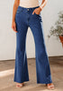 Darkness Blue Women's Full Length High Waist Regular Fit Flare Jeans Slight Stretch