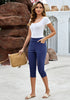 Navy Blue Women's Capri High Waisted Pant Skinny Fit Pocket Stretch Legging Trousers