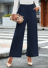 Petite Navy Blue High Waisted Wide Leg Pants for Women Business Casual Flowy Trouser