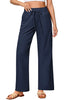 Dark Blue Women's Comfortable Cool-Touch Drawstring Full-Length Lightweight Wide Leg Trousers
