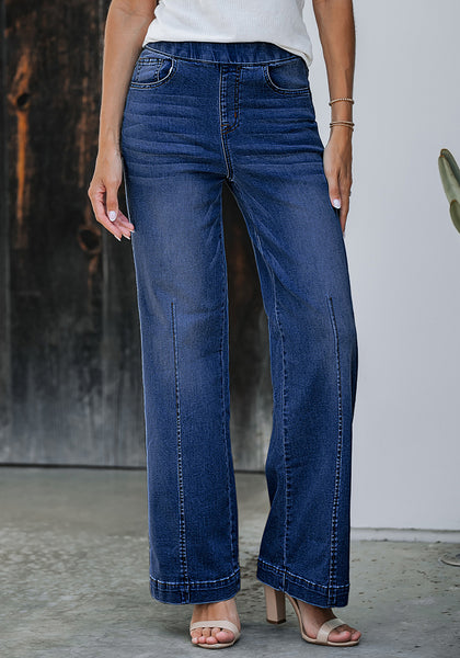 Nightfall Blue Women's Stretchy Pull On Jeans High Waisted Denim Pants