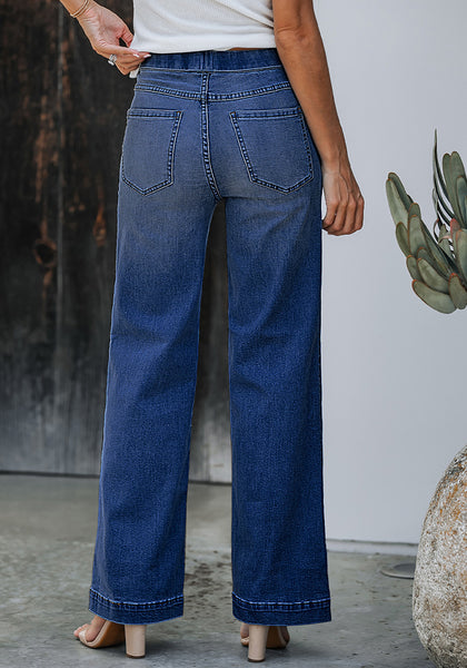 Nightfall Blue Women's Stretchy Pull On Jeans High Waisted Denim Pants