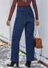 Darkness Blue Trendy Wide Leg Jeans for women  Chic High Waisted Stretchy Button Front Denim Pants