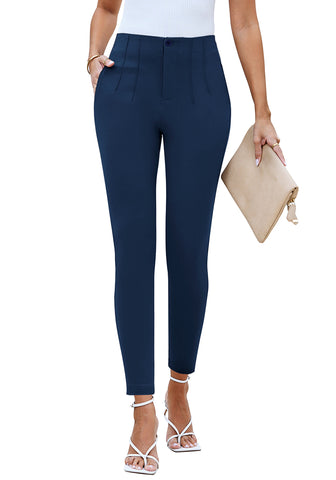 Dark Blue Women's Business Casual High Waisted Skinny Straight Leg Stretch Trouser Pants