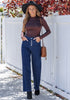 Darkness Blue Trendy Wide Leg Jeans for women  Chic High Waisted Stretchy Button Front Denim Pants