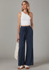 Navy Blue Relaxed Fit High Waisted Elastic Waist Wide Leg Drawstring Pocket Pant