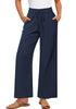 Dark Blue Women's Comfortable Cool-Touch Drawstring Full-Length Lightweight Wide Leg Trousers
