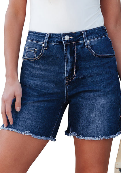 Nightfall Blue for Women's High Waist Denim Pull On Shorts Relaxed Fit Straight Mega Stretch