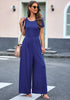 Navy Blue Women's Wide Leg Jumpsuits Baggy Loose Short Sleeves Overall