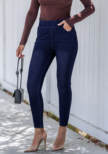 Night Blue Washed Women's Stretch Slim Jeans High Waist Versatile Fashion Jeans Trousers Jeans