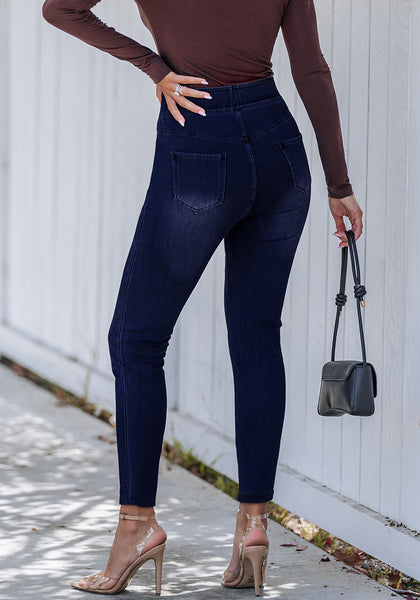 Night Blue Washed Women's Stretch Slim Jeans High Waist Versatile Fashion Jeans Trousers Jeans