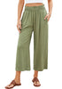 Olive Green Women's High Waisted Wide Leg Elastic Waist Linen Palazzo Pants Pull On Smock Waist Baggy Fit Trousers