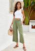 Olive Green Women's High Waisted Wide Leg Elastic Waist Linen Palazzo Pants Pull On Smock Waist Baggy Fit Trousers