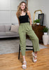 Olive Green Women's High Waisted Wide Leg Elastic Waist Linen Palazzo Pants Pull On Smock Waist Baggy Fit Trousers