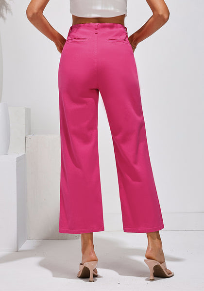 Hot Pink Women's High Waisted Denim Wide Leg Jeans Pants Trouser