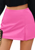 Hot Pink Women's High Waisted Faux Leather Skirts Pull On Shorts With Side Split
