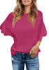 Magenta Women's Summer Blouse Casual Ruffle 3/4 Sleeve Tops Loose Shirts