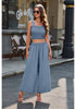 Blue Gray Women's Two Piece Outfits Sleeveless Crop Top Wide Leg Ankle Pants Casual Outfit