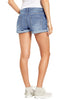 Medium Blue Women's High Waisted Rolled Hem Distressed Jeans Ripped Denim Shorts