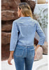 Helium Blue Women's Trendy 3/4 Sleeve Button Down Crop Top Denim Jacket Shirt Tie