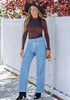 Medium Blue Trendy Wide Leg Jeans for women  Chic High Waisted Stretchy Button Front Denim Pants
