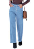 Medium Blue Trendy Wide Leg Jeans for women  Chic High Waisted Stretchy Button Front Denim Pants