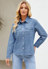 Indigo Medium Blue Women's Long Sleeve Shirt Button Front Western-inspired Urban Streetwear Denim Blouse Top