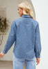 Indigo Medium Blue Women's Long Sleeve Shirt Button Front Western-inspired Urban Streetwear Denim Blouse Top